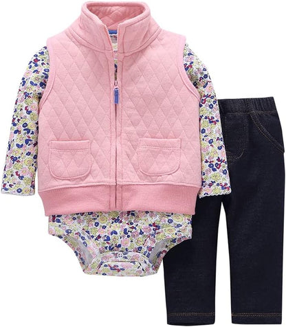 Infant Toddler Boy Girl Winter Fall Warm Clothes Outfit Romper Coat Pants Set