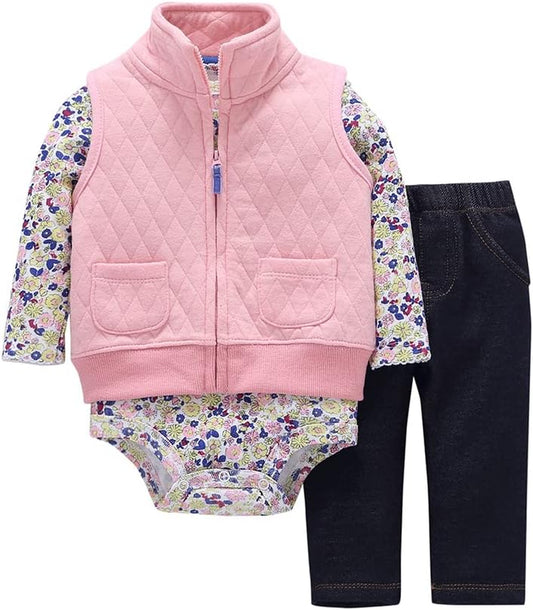 Infant Toddler Boy Girl Winter Fall Warm Clothes Outfit Romper Coat Pants Set