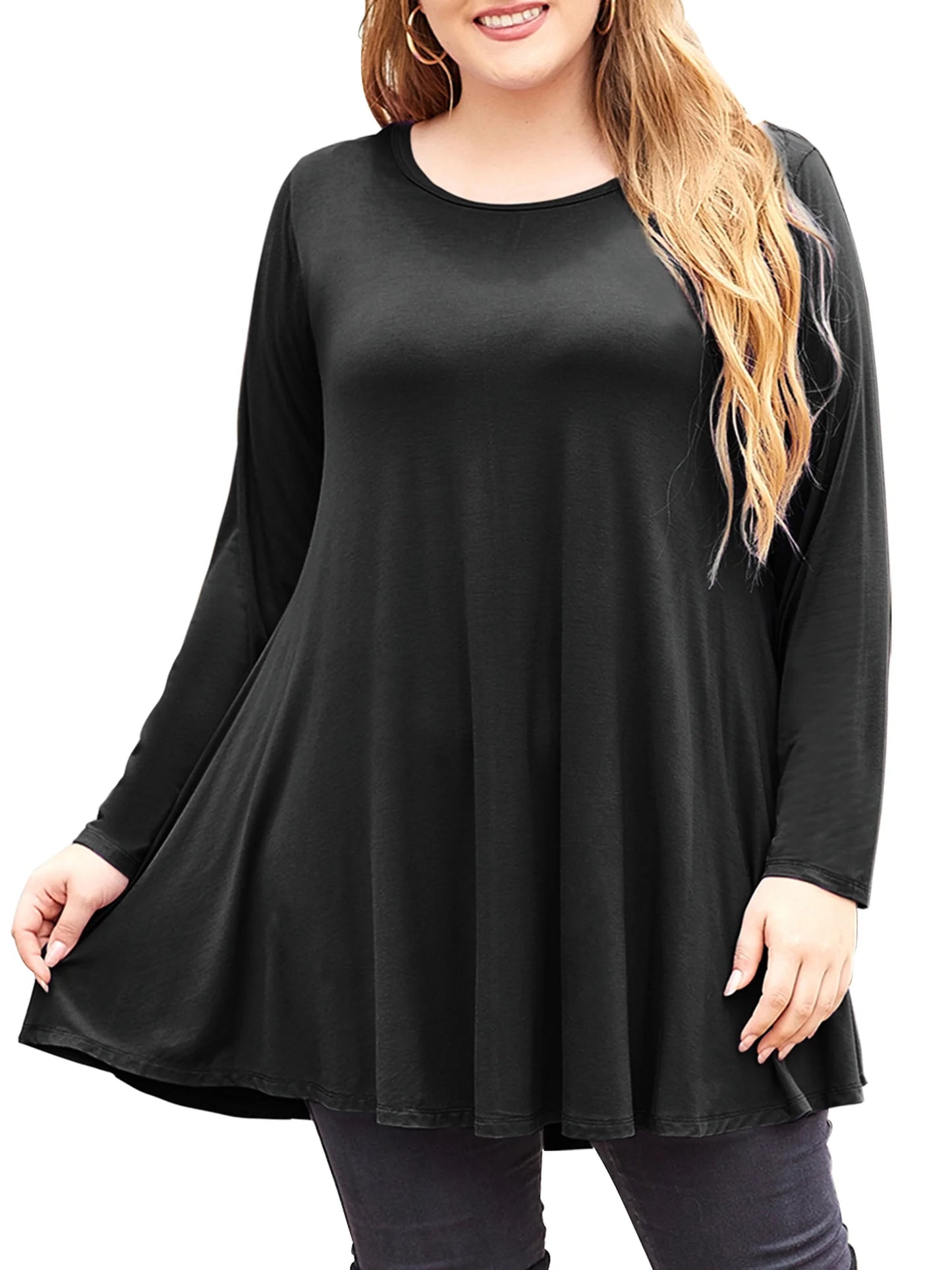 plus Size Tunic Tops Long Sleeve Shirts for Women Swing Flowy Loose Fit Clothes for Leggings Black 3X