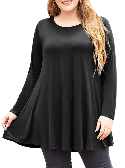 plus Size Tunic Tops Long Sleeve Shirts for Women Swing Flowy Loose Fit Clothes for Leggings Black 3X