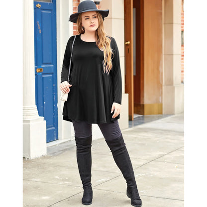 plus Size Tunic Tops Long Sleeve Shirts for Women Swing Flowy Loose Fit Clothes for Leggings Black 3X