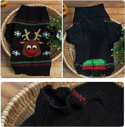Pet Holiday Festive Deer Reindeer Cat Sweater Dog Sweater Winter Clothing Teddy Poodle Autumn Winter Clothes Pet Clothes Dog Clothes (Red Nose, X-Small)