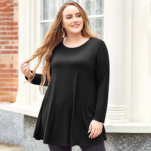 plus Size Tunic Tops Long Sleeve Shirts for Women Swing Flowy Loose Fit Clothes for Leggings Black 3X