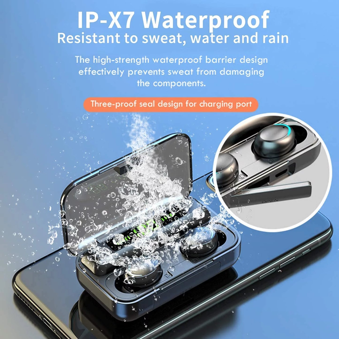 Bluetooth Earbuds,Wireless Bluetooth Earphones, Wireless Earbuds with 2200MAH Charging Case and Emergency Power Bank for Adult